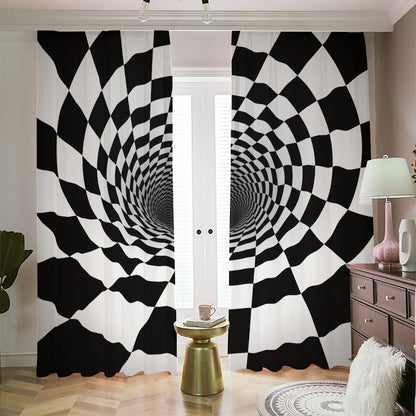 Black And White Hypnotic Illusion Print Blackout Pencil Pleat Curtains