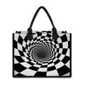Black And White Hypnotic Illusion Print Canvas Tote Bag