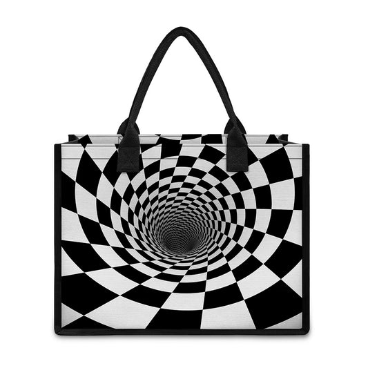 Black And White Hypnotic Illusion Print Canvas Tote Bag