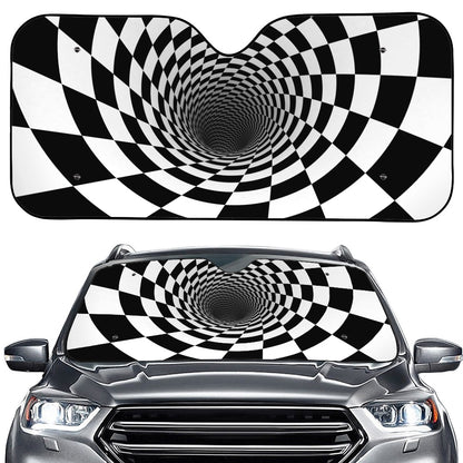 Black And White Hypnotic Illusion Print Car Windshield Sun Shade