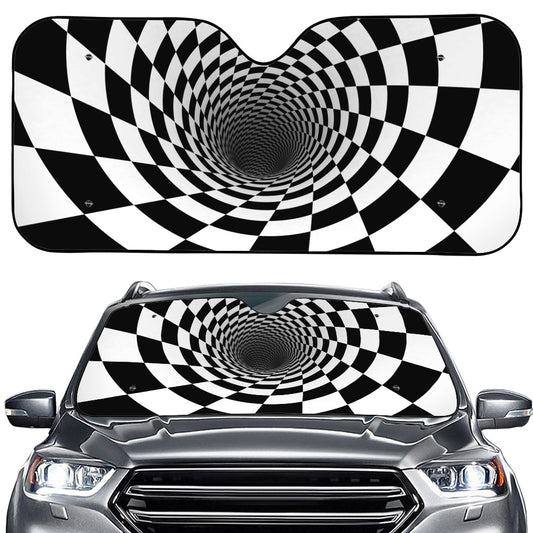 Black And White Hypnotic Illusion Print Car Windshield Sun Shade