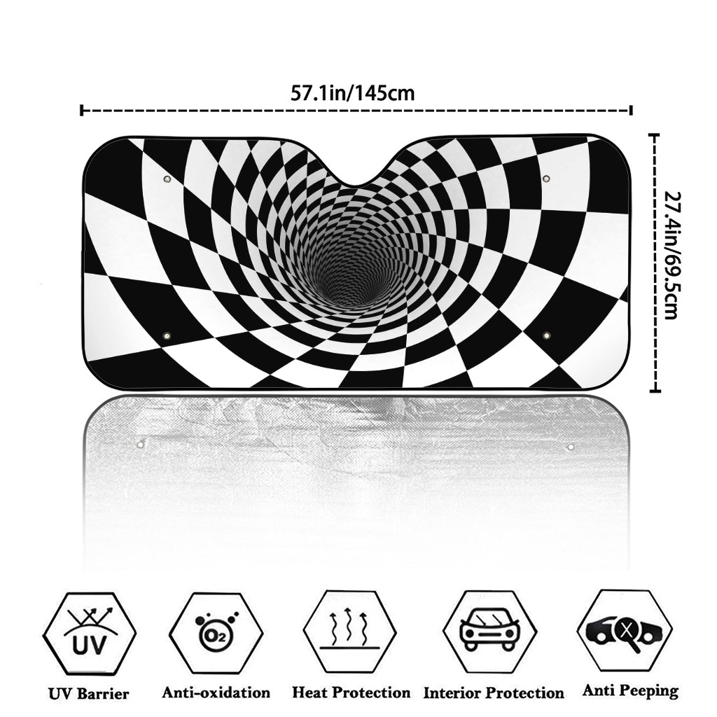 Black And White Hypnotic Illusion Print Car Windshield Sun Shade