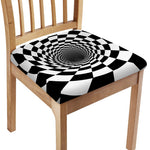 Black And White Hypnotic Illusion Print Chair Cushion Cover