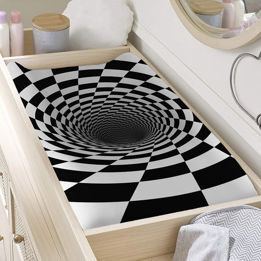Black And White Hypnotic Illusion Print Changing Pad Cover
