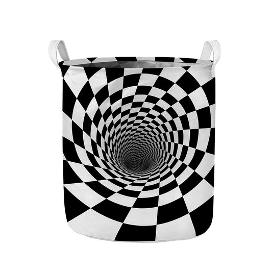 Black And White Hypnotic Illusion Print Collapsible Laundry Basket