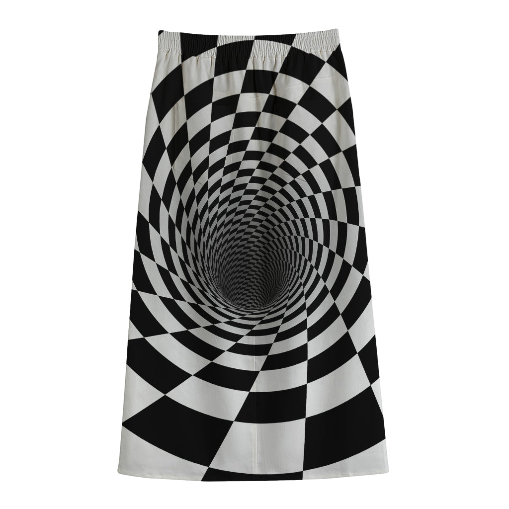 Black And White Hypnotic Illusion Print Cotton Front Slit Maxi Skirt