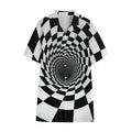 Black And White Hypnotic Illusion Print Cotton Hawaiian Shirt