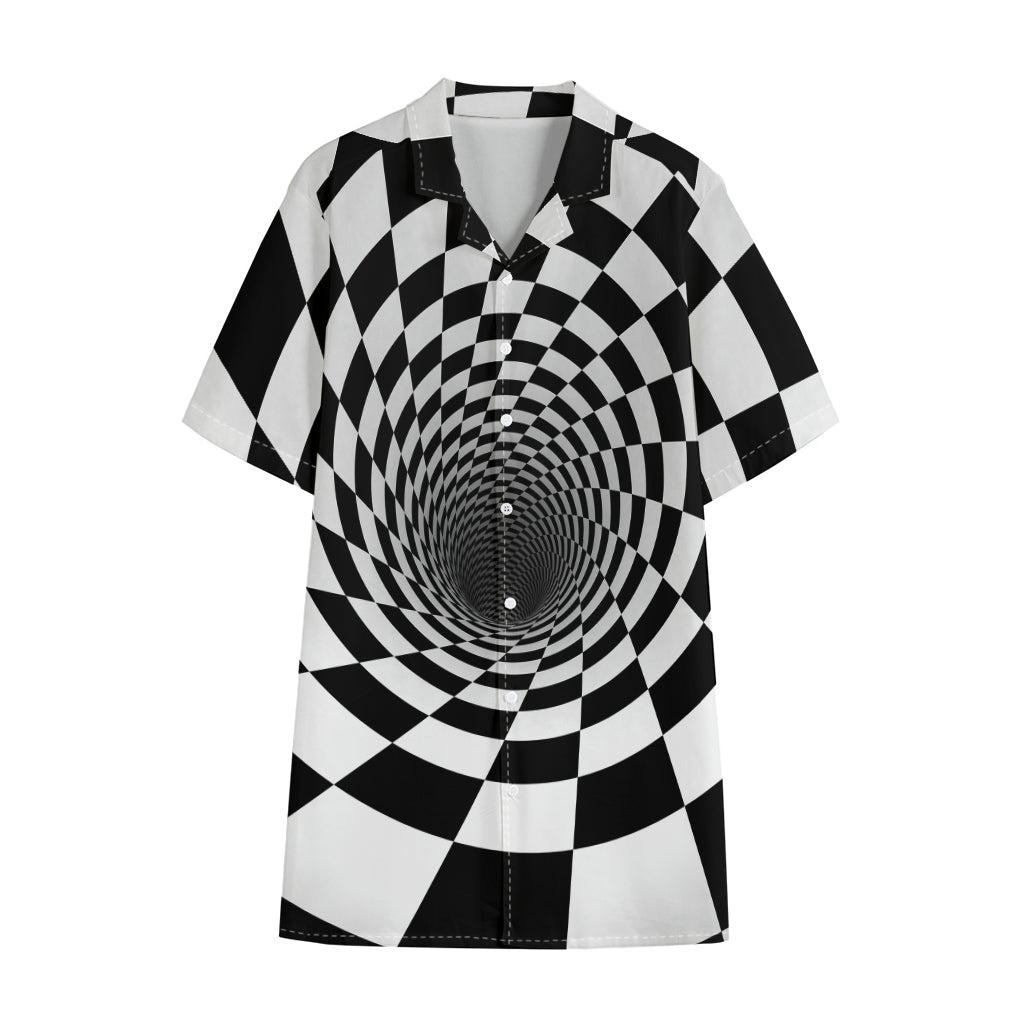 Black And White Hypnotic Illusion Print Cotton Hawaiian Shirt