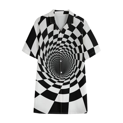 Black And White Hypnotic Illusion Print Cotton Hawaiian Shirt