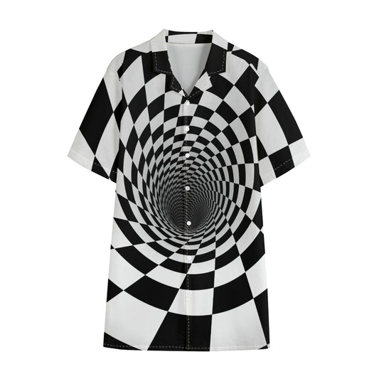 Black And White Hypnotic Illusion Print Cotton Hawaiian Shirt