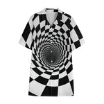 Black And White Hypnotic Illusion Print Cotton Hawaiian Shirt