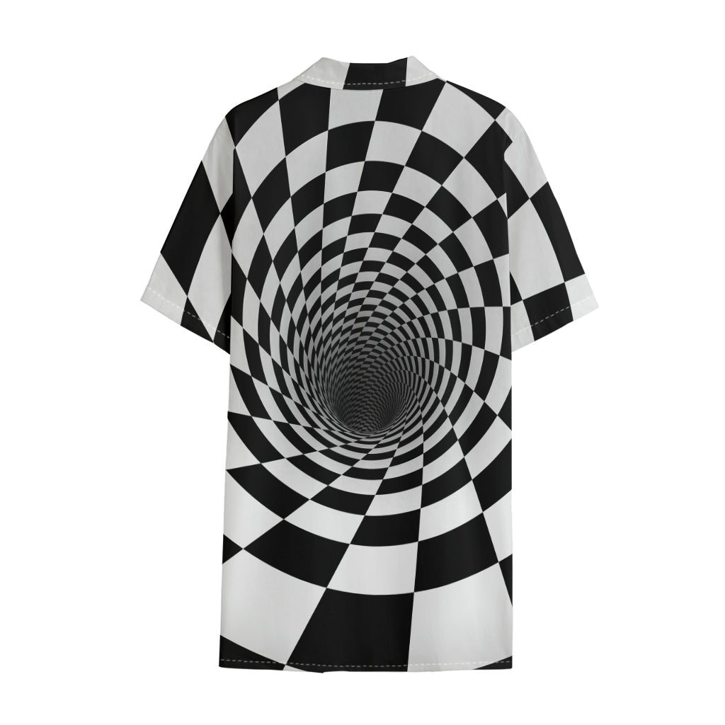 Black And White Hypnotic Illusion Print Cotton Hawaiian Shirt
