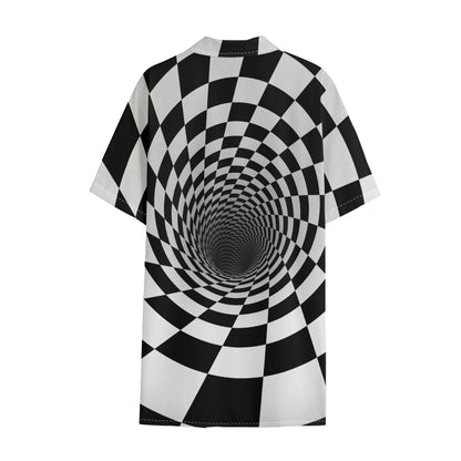 Black And White Hypnotic Illusion Print Cotton Hawaiian Shirt