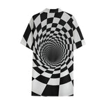 Black And White Hypnotic Illusion Print Cotton Hawaiian Shirt