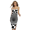Black And White Hypnotic Illusion Print Cross Back Cami Dress