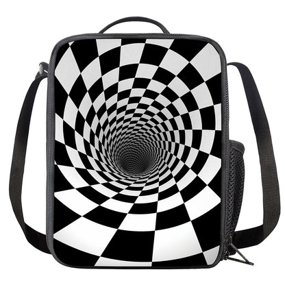 Black And White Hypnotic Illusion Print Crossbody Lunch Bag