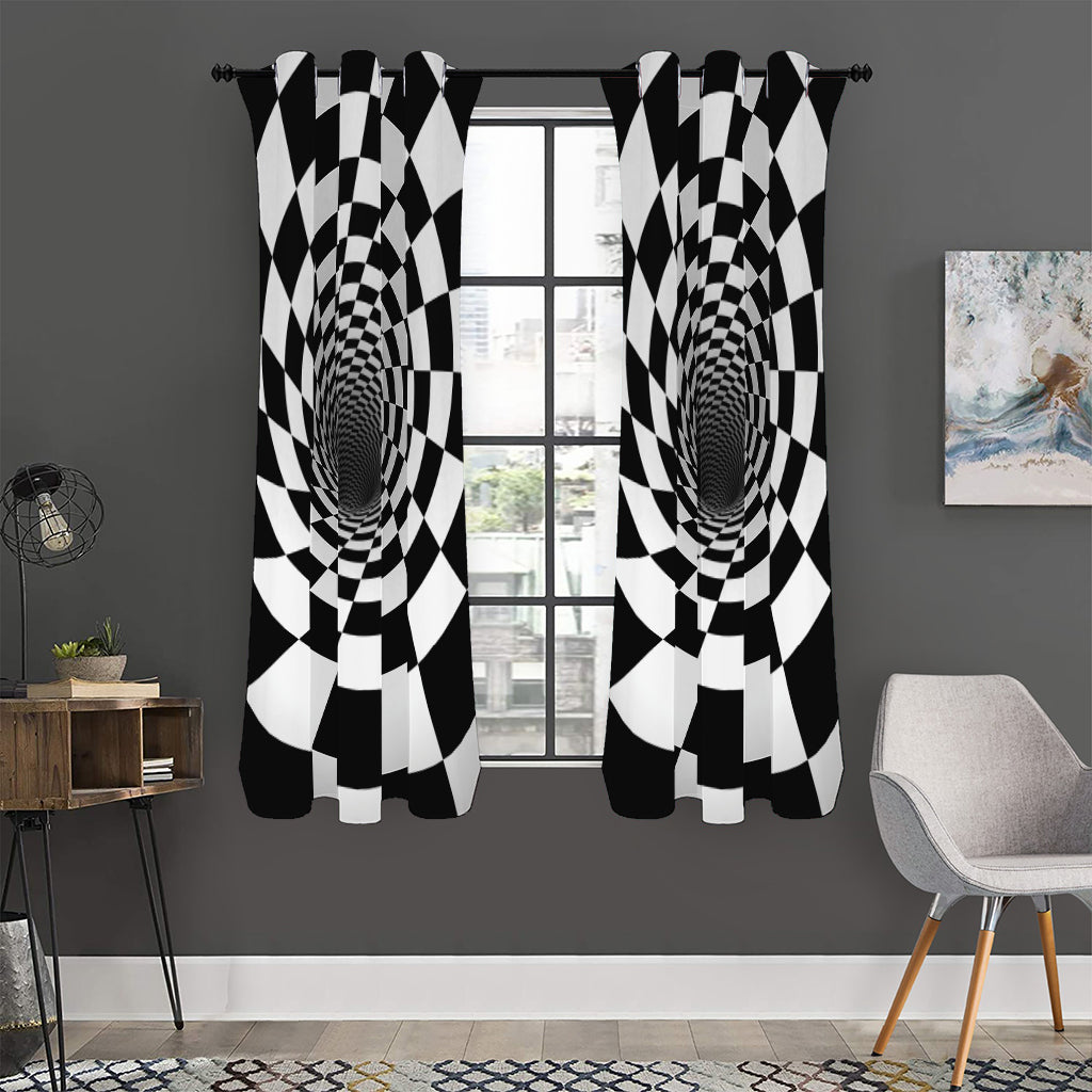 Black And White Hypnotic Illusion Print Curtain