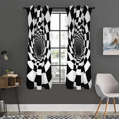 Black And White Hypnotic Illusion Print Curtain