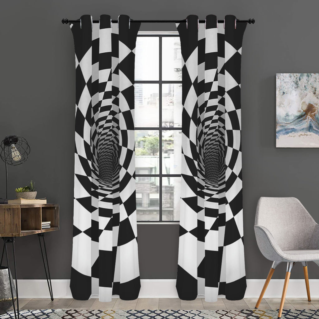 Black And White Hypnotic Illusion Print Curtain