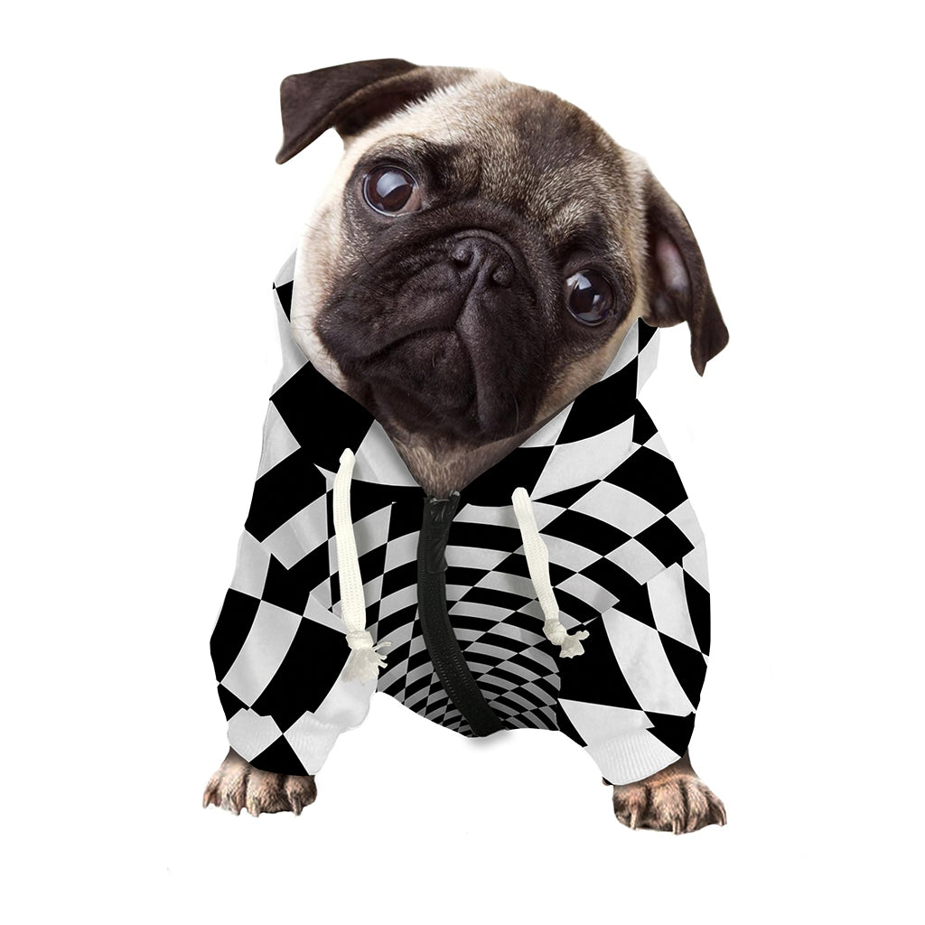 Black And White Hypnotic Illusion Print Dog Zip Up Hoodie