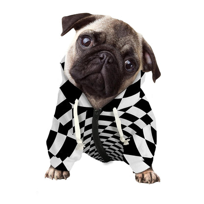 Black And White Hypnotic Illusion Print Dog Zip Up Hoodie