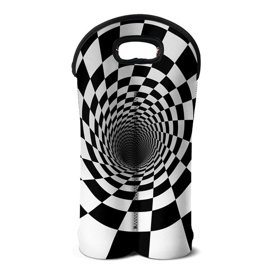 Black And White Hypnotic Illusion Print Double Neoprene Wine Tote