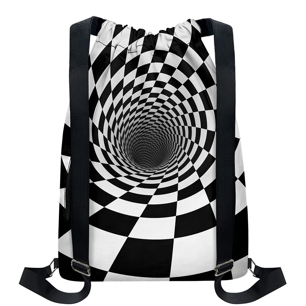 Black And White Hypnotic Illusion Print Drawstring Backpack