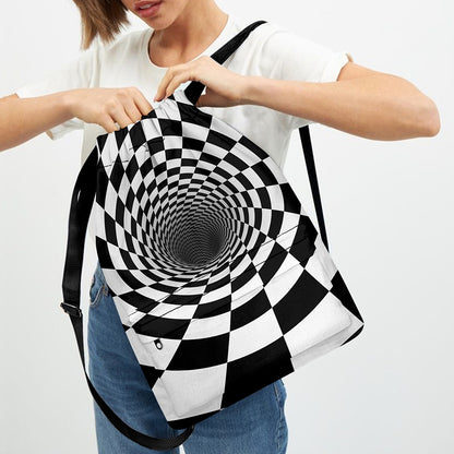 Black And White Hypnotic Illusion Print Drawstring Backpack