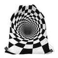 Black And White Hypnotic Illusion Print Drawstring Bag