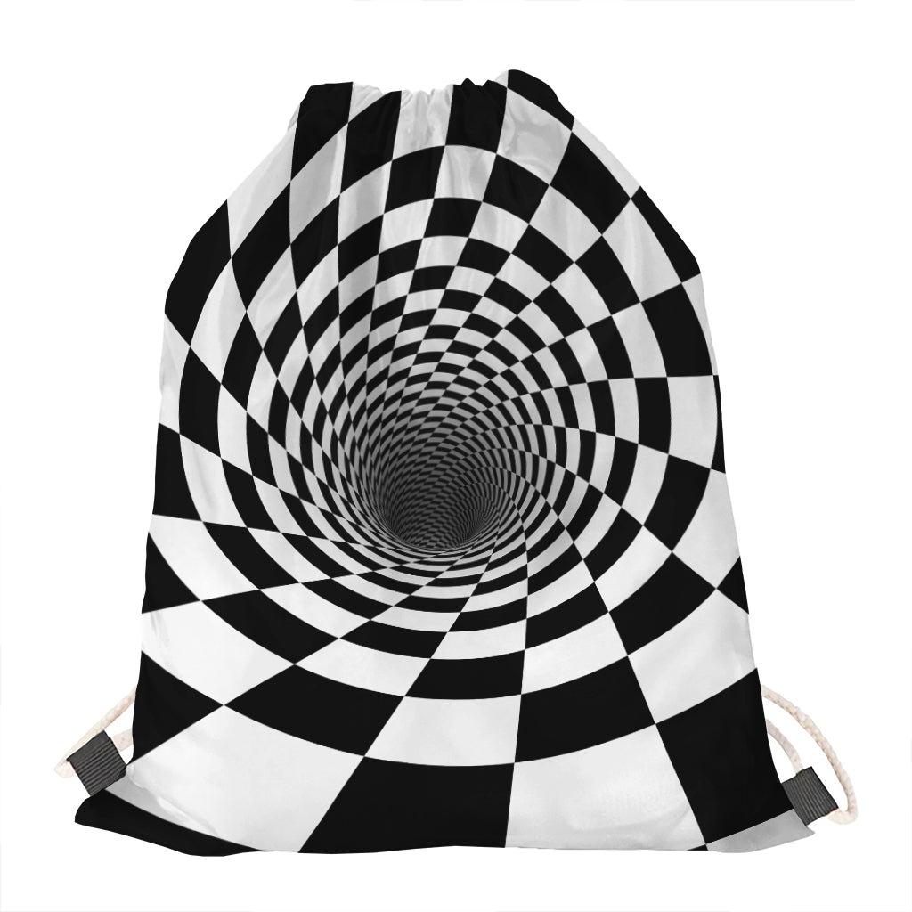 Black And White Hypnotic Illusion Print Drawstring Bag