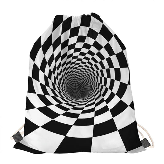 Black And White Hypnotic Illusion Print Drawstring Bag