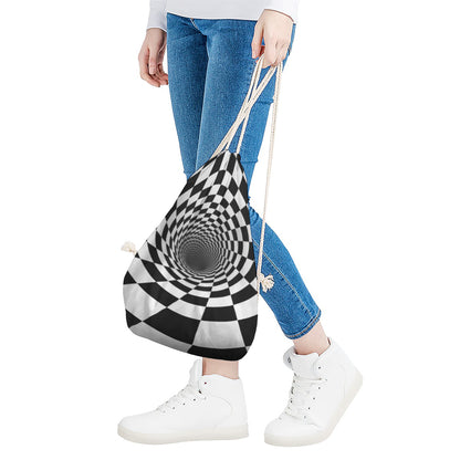 Black And White Hypnotic Illusion Print Drawstring Bag