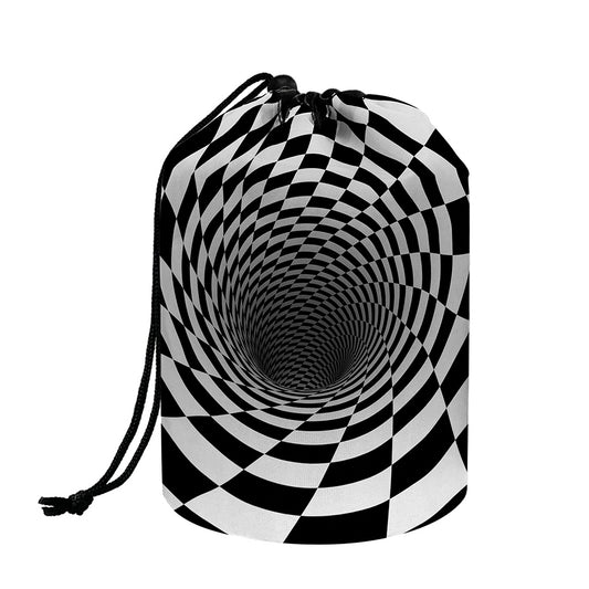 Black And White Hypnotic Illusion Print Drawstring Makeup Bag