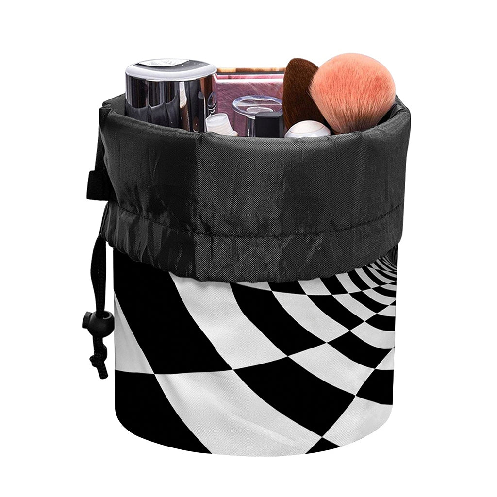 Black And White Hypnotic Illusion Print Drawstring Makeup Bag