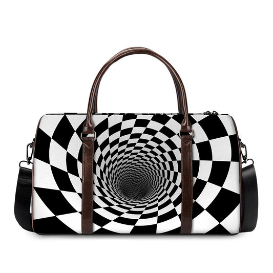 Black And White Hypnotic Illusion Print Duffle Bag