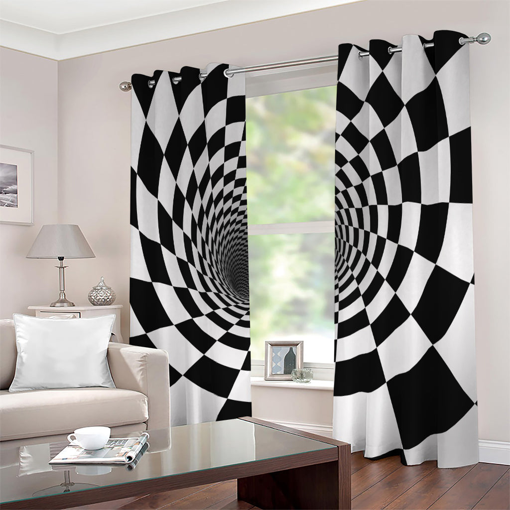 Black And White Hypnotic Illusion Print Extra Wide Grommet Curtains