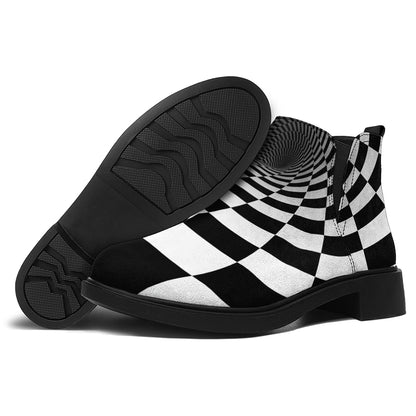 Black And White Hypnotic Illusion Print Flat Ankle Boots