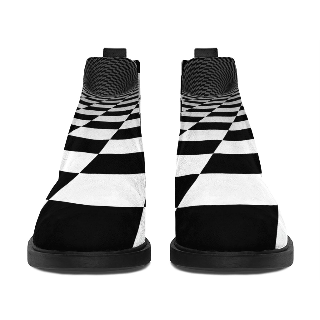Black And White Hypnotic Illusion Print Flat Ankle Boots
