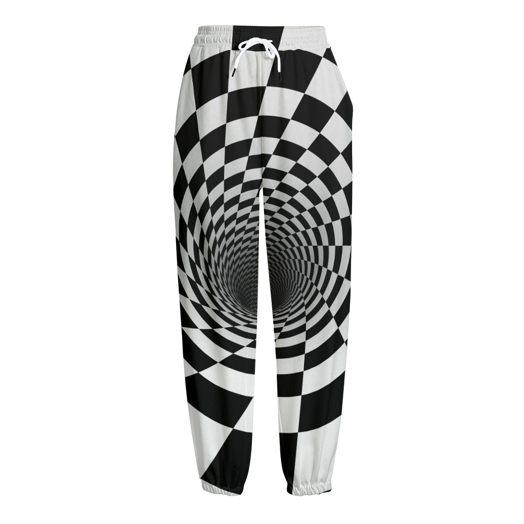 Black And White Hypnotic Illusion Print Fleece Lined Knit Pants