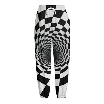 Black And White Hypnotic Illusion Print Fleece Lined Knit Pants