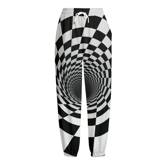 Black And White Hypnotic Illusion Print Fleece Lined Knit Pants