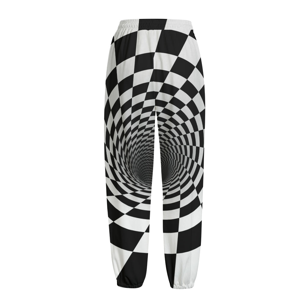 Black And White Hypnotic Illusion Print Fleece Lined Knit Pants