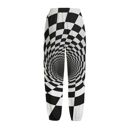 Black And White Hypnotic Illusion Print Fleece Lined Knit Pants