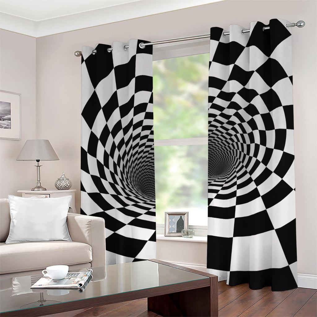 Black And White Hypnotic Illusion Print Grommet Curtains