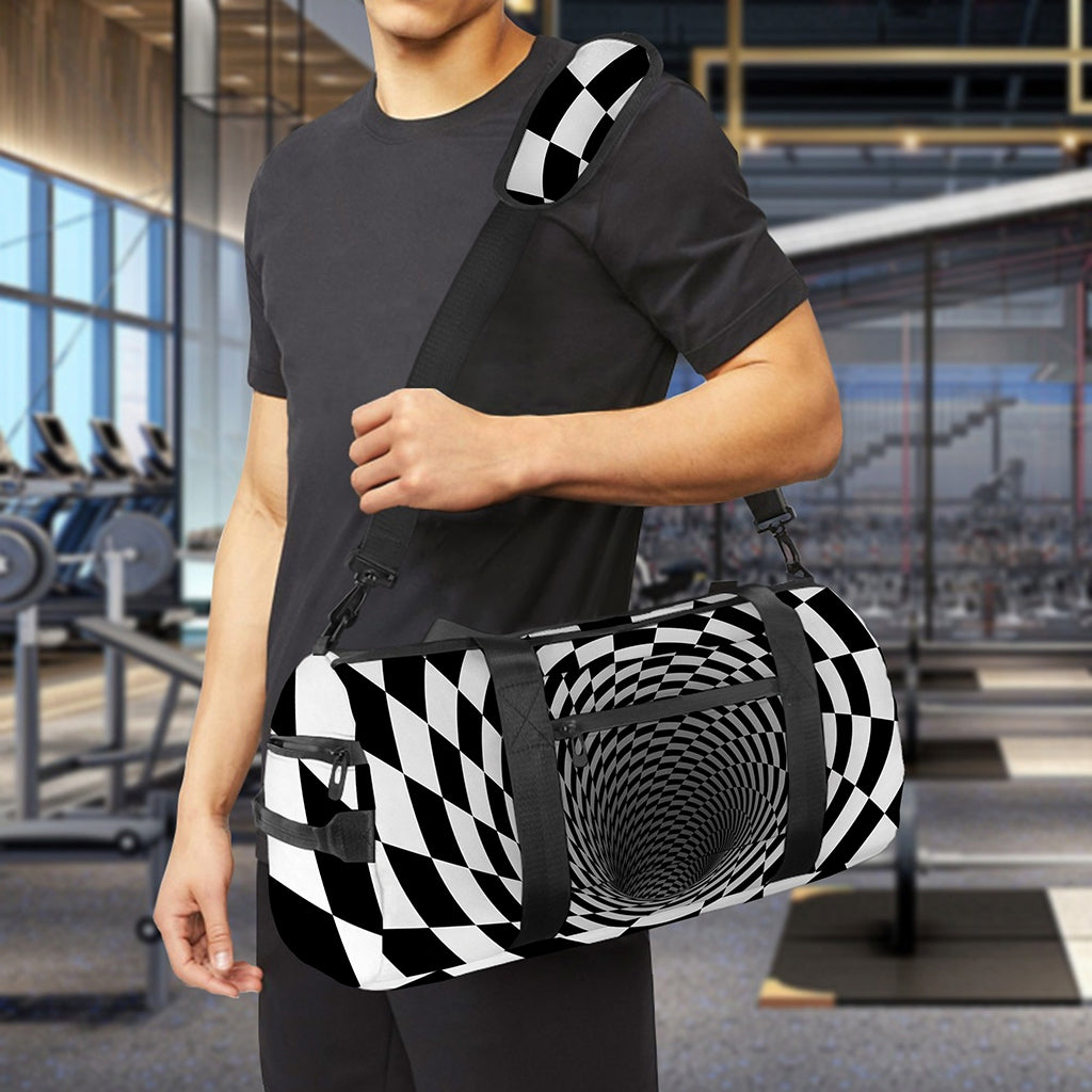 Black And White Hypnotic Illusion Print Gym Bag