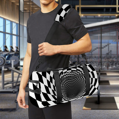 Black And White Hypnotic Illusion Print Gym Bag