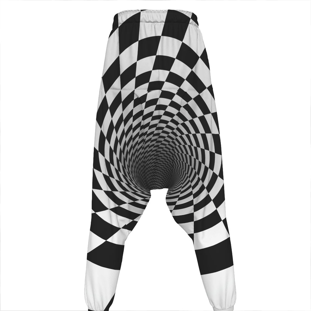 Black And White Hypnotic Illusion Print Hammer Pants