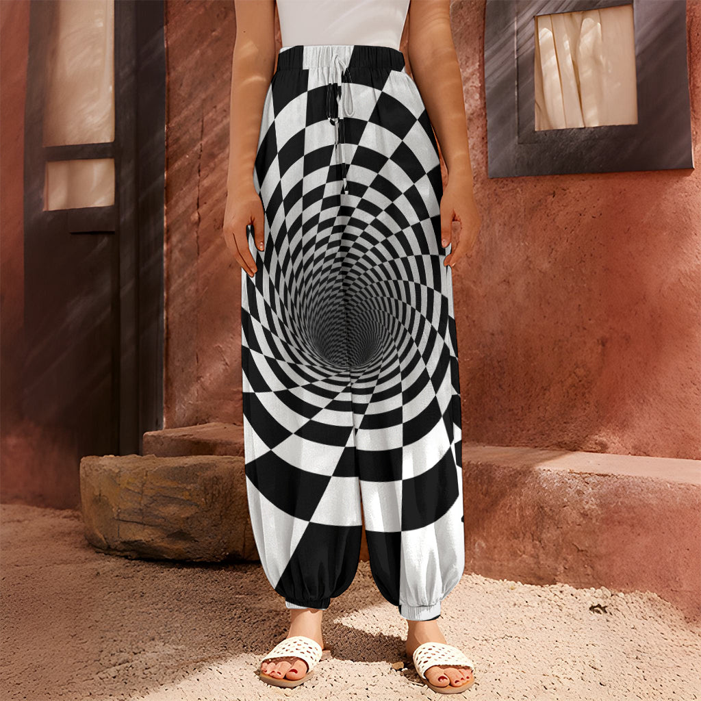 Black And White Hypnotic Illusion Print Harem Pants