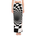 Black And White Hypnotic Illusion Print High Slit Maxi Skirt