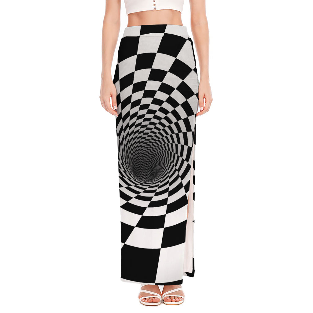 Black And White Hypnotic Illusion Print High Slit Maxi Skirt